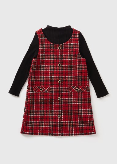 Girls Red Check Pinafore Dress (7-15yrs)