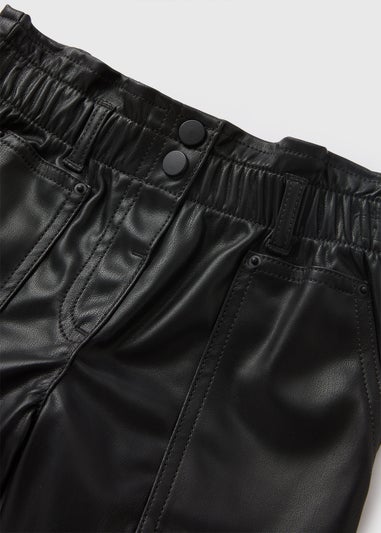 Girls Black Faux Leather Paperbag Shorts (7-15yrs)