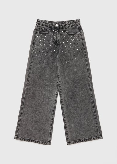 Girls Grey Diamante Embellished Jeans (7-15yrs)