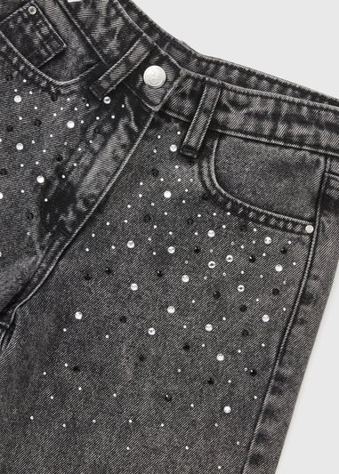 Girls Grey Diamante Embellished Jeans (7-15yrs)