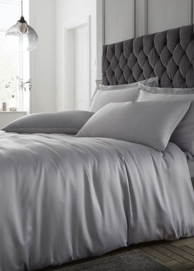 Catherine Lansfield Silky Soft Satin Duvet Cover Set Silver Grey