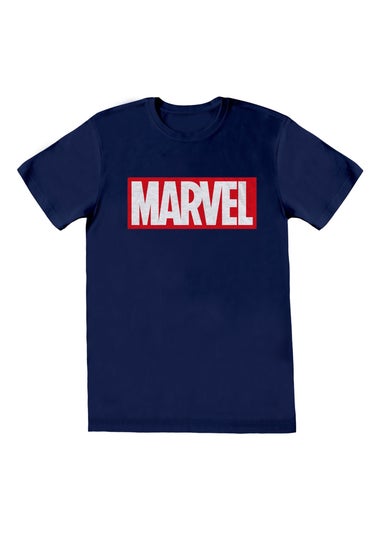 Marvel Comics Navy Box Logo Cotton T-Shirt