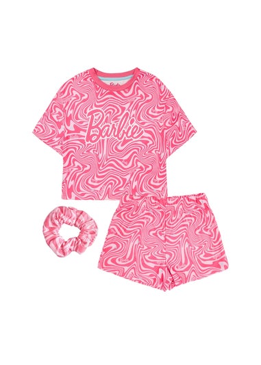 Barbie Girls Pink All-Over Print Short Sleeved Pyjama Set (3-12yrs)