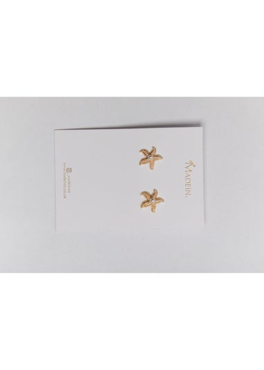 Madein Pearl Embellished Gold Starfish Earrings