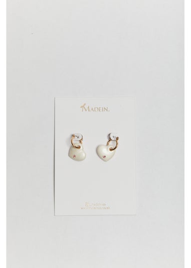 Madein Gold And Ivory Embellished Heart Earrings