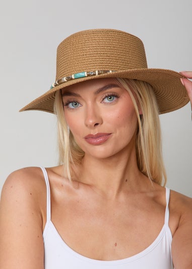 Madein Straw Detailed Trim Boater Hat