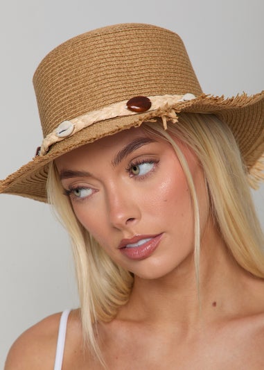 Madein Straw Boater Hat With Detailed Trim And Frayed Edge