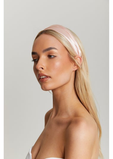 Madein Blushed Pink Satin Ruched Headband