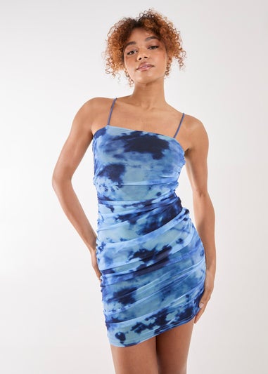 Pink Vanilla Blue Tie Dye Strappy Mesh Mini Dress