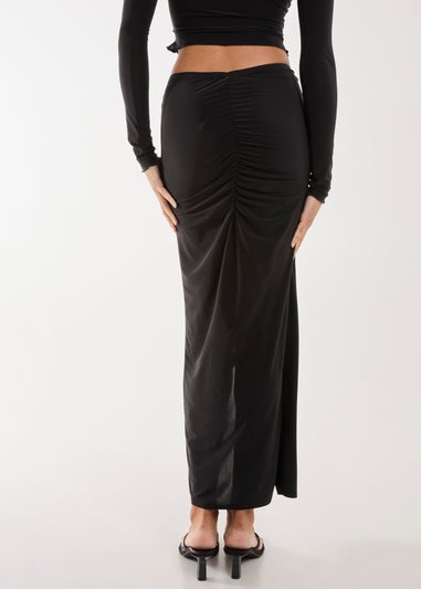 Pink Vanilla Black Slinky Ruched Maxi Skirt