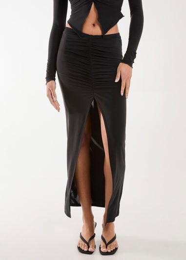 Pink Vanilla Black Slinky Ruched Maxi Skirt