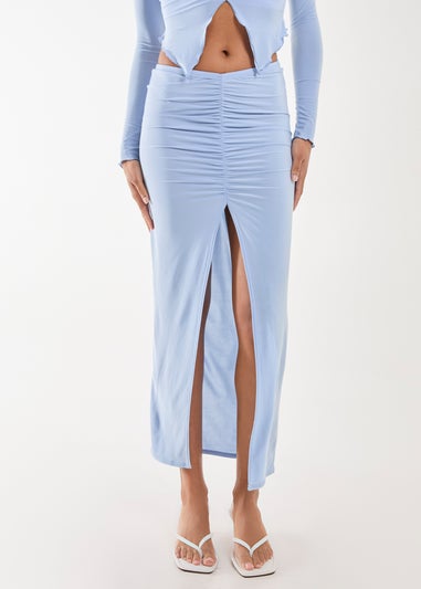 Pink Vanilla Blue Slinky Ruched Maxi Skirt