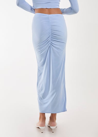 Pink Vanilla Blue Slinky Ruched Maxi Skirt