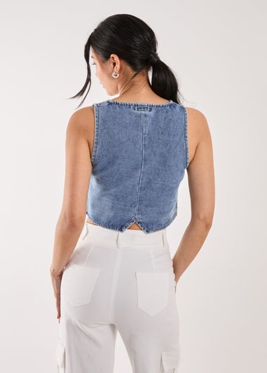 Pink Vanilla Blue Denim Cropped Waistcoat