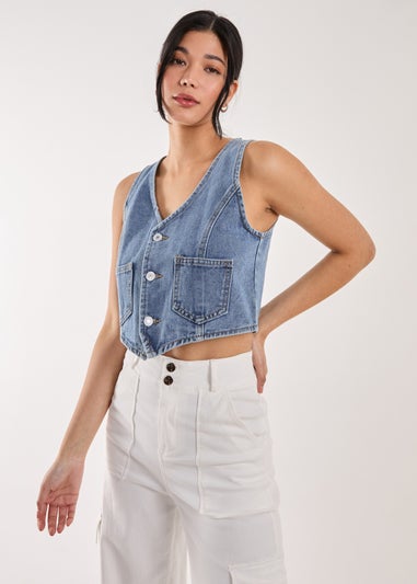 Pink Vanilla Blue Denim Cropped Waistcoat