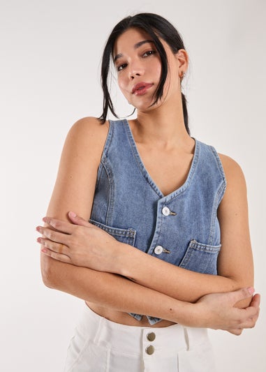 Pink Vanilla Blue Denim Cropped Waistcoat