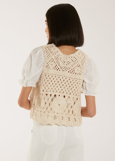 Pink Vanilla Stone Crochet Detailed Waistcoat