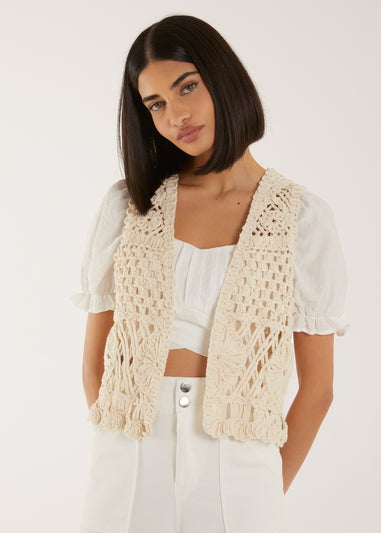 Pink Vanilla Stone Crochet Detailed Waistcoat