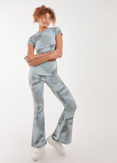 Pink Vanilla Green Tie Dye Rib Fold Over Flares