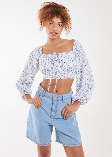 Pink Vanilla Blue Long Sleeve Cropped Milkmaid Top