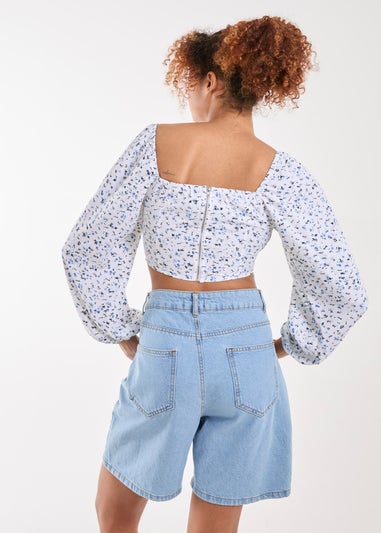 Pink Vanilla Blue Long Sleeve Cropped Milkmaid Top