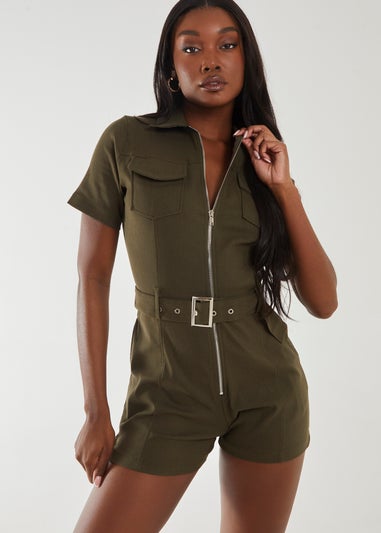 Pink Vanilla Khaki Belted Utility Playsuit