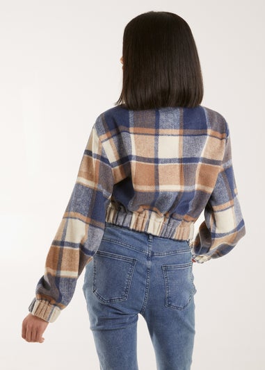 Pink Vanilla Blue Cropped Tartan Style Fleece Jacket