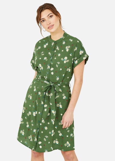 Yumi Green Daisy Ladybird Print Shirt Dress