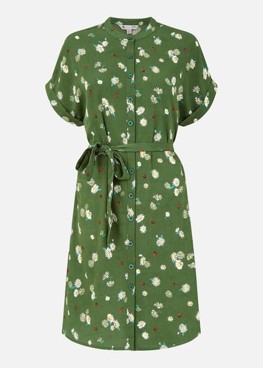 Yumi Green Daisy Ladybird Print Shirt Dress