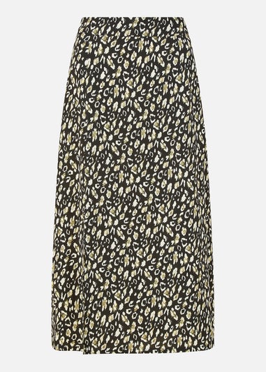 Yumi Black Leopard Print Midi Skirt