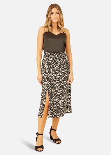 Yumi Black Leopard Print Midi Skirt