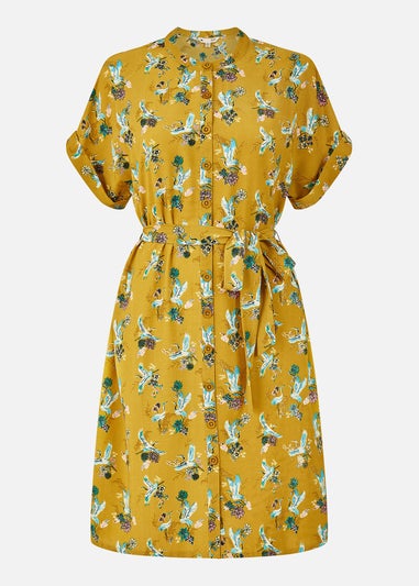 Yumi Mustard Crane Print Shirt Dress