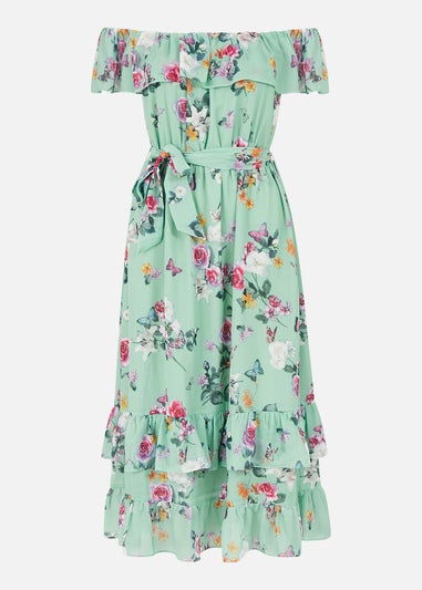 Yumi Mint Green Blossom Butterfly Bardot Dress