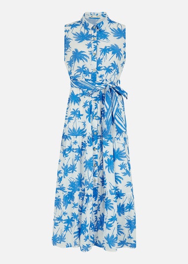 Yumi Cotton Palm Print Tiered Midi Dress