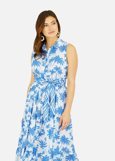 Yumi Cotton Palm Print Tiered Midi Dress