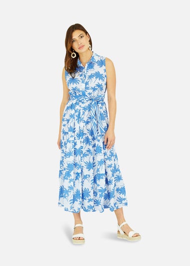 Yumi Cotton Palm Print Tiered Midi Dress