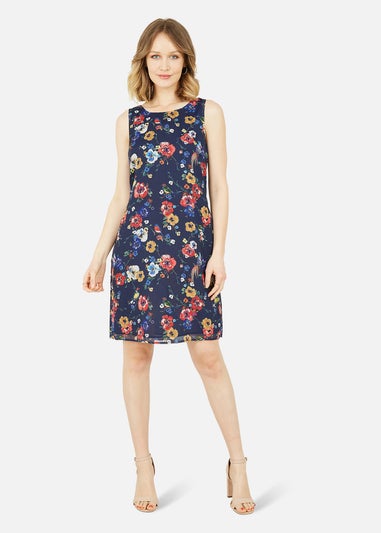 Yumi Navy Bird And Floral Print Shift Dress