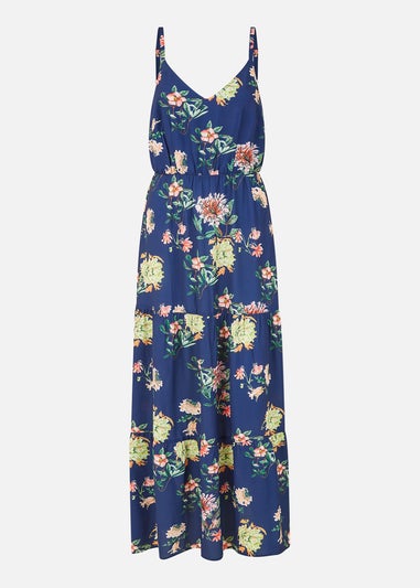 Yumi Navy Floral Strappy Tiered Maxi Dress