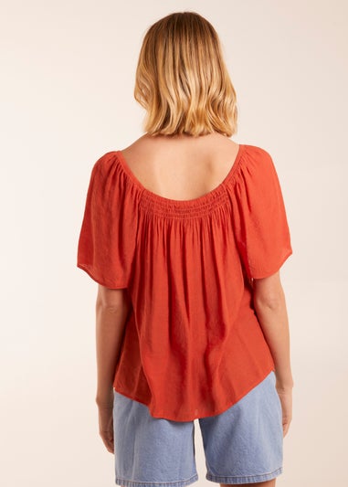 Blue Vanilla Orange Shirred At Front Swing Top