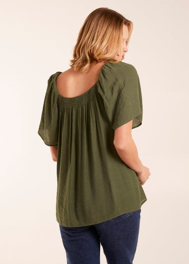 Blue Vanilla Khaki Shirred At Front Swing Top