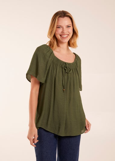 Blue Vanilla Khaki Shirred At Front Swing Top