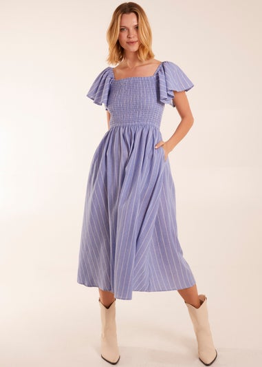 Blue Vanilla Blue Shirred Bust Stripe Midi Dress