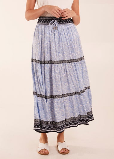 Blue Vanilla Blue Contrast Printed Tiered Skirt