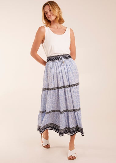 Blue Vanilla Blue Contrast Printed Tiered Skirt