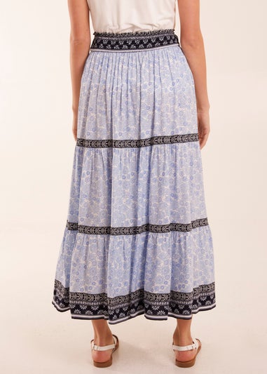 Blue Vanilla Blue Contrast Printed Tiered Skirt