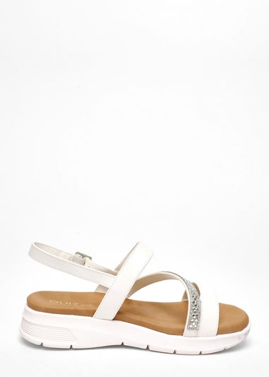 Quiz White Wide Fit Asymmetric Diamante Strap Sandals