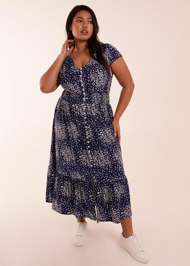 Blue Vanilla Curve Navy  Button Through Midi Dress