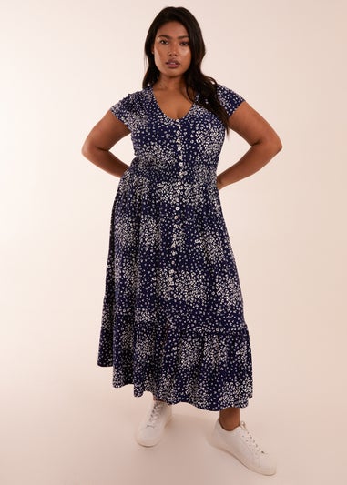 Blue Vanilla Curve Navy  Button Through Midi Dress