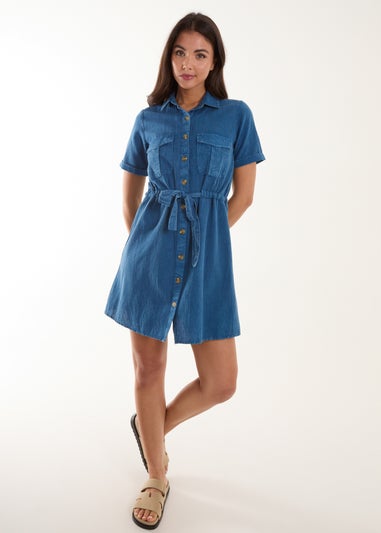 Blue Vanilla Blue Drawstring Waist Shirt Dress