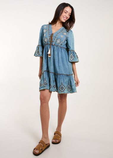 Blue Vanilla Blue Embroidered Denim Dress